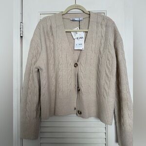 Zara Beige Cable Knit Cardigan